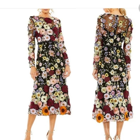 Mac Duggal Dresses & Skirts - Mac Duggal Floral Embroidered Boat Neck Long Sleeve Midi Dress SZ 10 & 18 NWT